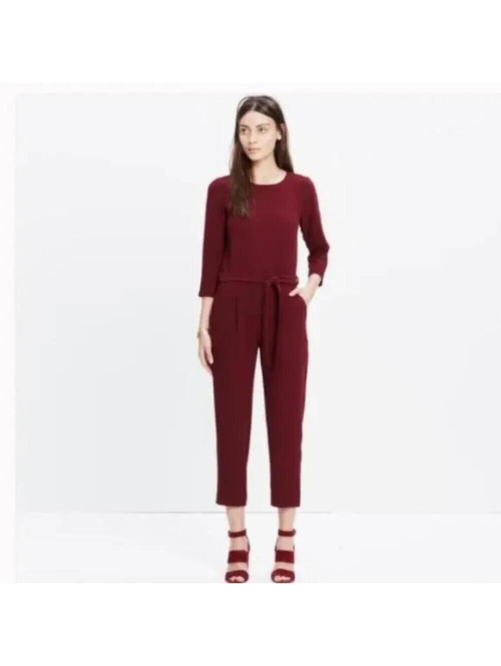 Madewell Burgundy red Crepe Jumpsuit 3/4 Sleeve Jumpsuit size 0